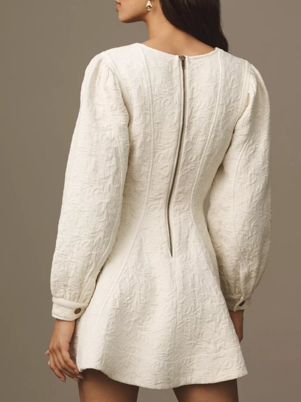Anthropologie Pilcro Long-Sleeve V-Neck Textured Mini Dress - Picture 3 of 4
